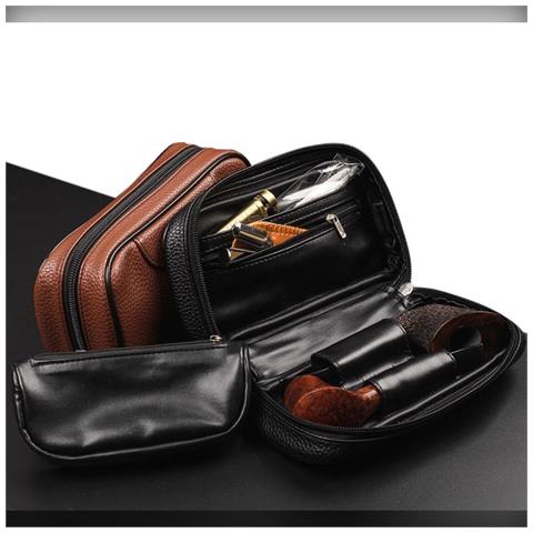 Custodia Portatile In Pelle Per Pipe - Contiene 2 Pipe E Accessori Black - Foto 5
