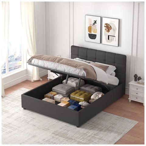 Santa Letto Con Scatola Di Stoccaggio 140x190cm Velluto Grigio Scuro - Foto 6