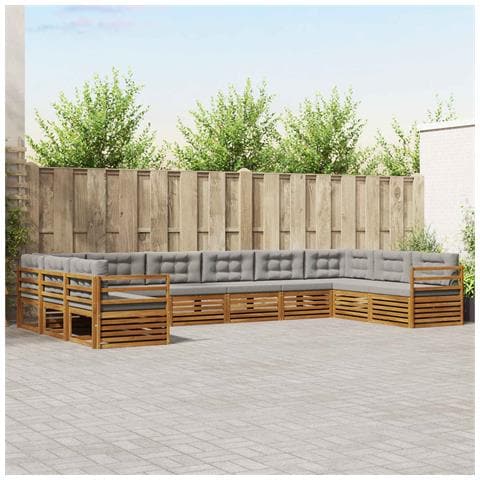 Set divani con cuscino 10 pcs Grigio Naturale e Chiaro - Foto 2