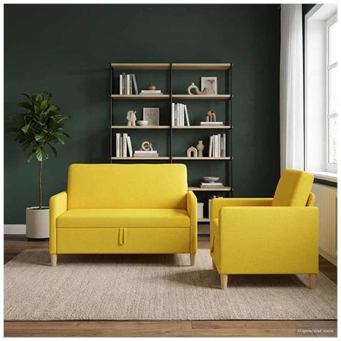 Set di Divani con Storage 2 pcs Giallo Chiaro Poliestere - Foto 2