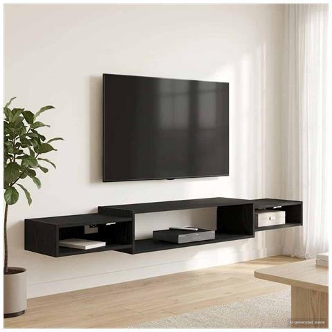 Mobile TV da Parete A parete Rovere Nero 180 x 28 x 21 cm - Foto 2