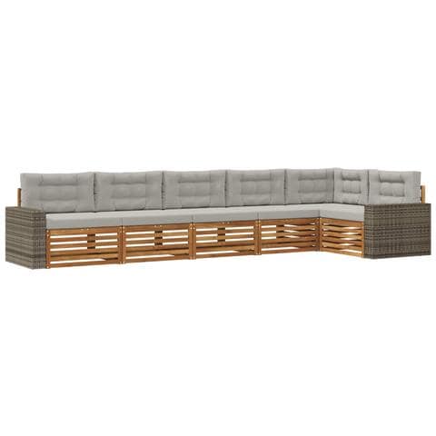 Set di divani da esterno 6 pcs Naturale e Grigio Chiaro - Foto 1