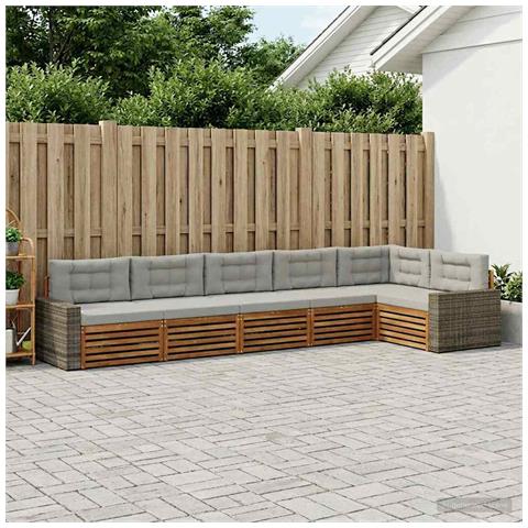Set di divani da esterno 6 pcs Naturale e Grigio Chiaro - Foto 2