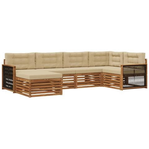 Set di divani da esterno con cuscino 6 pcs Naturale e Beige - Foto 1
