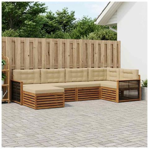 Set di divani da esterno con cuscino 6 pcs Naturale e Beige - Foto 2