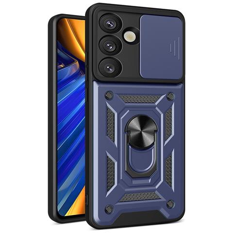 Custodia Hybrid Armor Camshield Con Protezione Per La Fotocamera E Anello Metallico Per Samsung Galaxy S25 - Blu - Foto 1