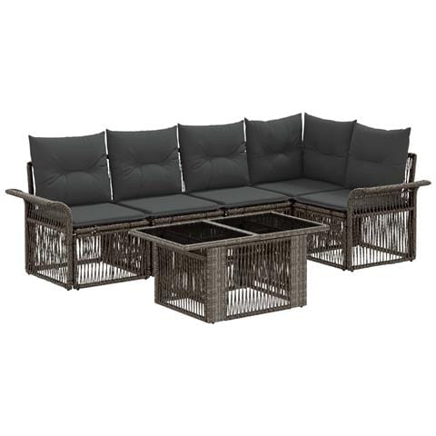 Set Divano da Giardino 6 pz Grigio e Grigio Scuro polyrattan - Foto 1