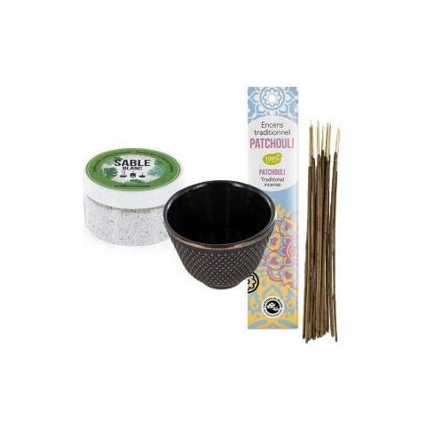 Porta Incenso In Ghisa Nera E Sabbia Bianca + Incenso Indiano Con Patchouli - Foto 1