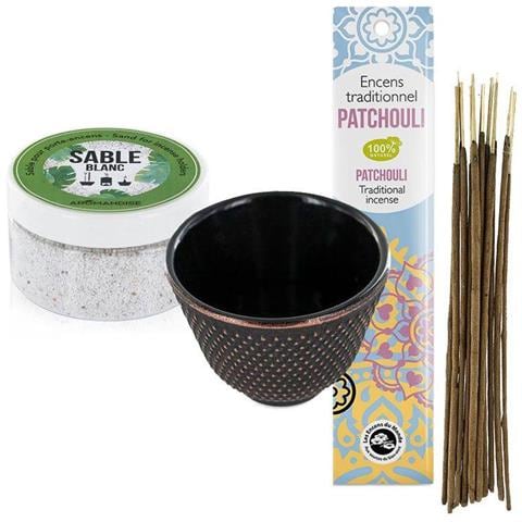 Porta Incenso In Ghisa Nera E Sabbia Bianca + Incenso Indiano Con Patchouli - Foto 2