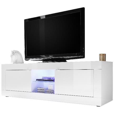 Mobile Porta Tv Basic - 2 Ante, Ripiani - Per Salotto, Soggiorno - Televisione - Bianco In Truciolare Melaminico, 181 X 43 X 56 Cm - Foto 2