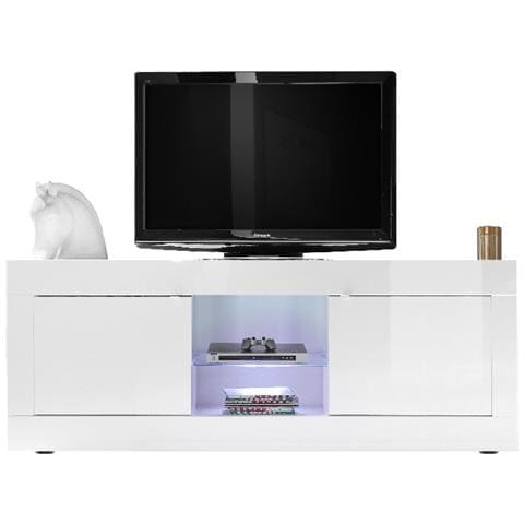 Mobile Porta Tv Basic - 2 Ante, Ripiani - Per Salotto, Soggiorno - Televisione - Bianco In Truciolare Melaminico, 181 X 43 X 56 Cm - Foto 3