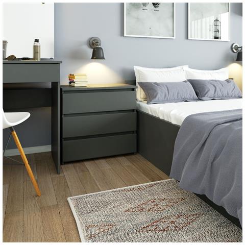 Comodino CL3, 3 cassetti, 60x35x57 cm, Colore Grigio Grafite - Foto 4