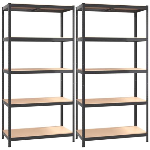 Scaffali 5 Ripiani 2 Pz Antracite Acciaio E Legno Multistrato - Foto 1