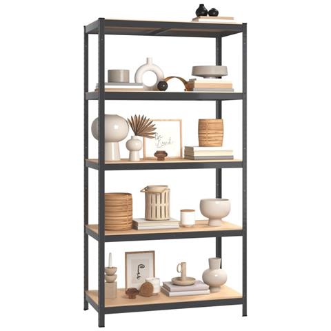 Scaffali 5 Ripiani 2 Pz Antracite Acciaio E Legno Multistrato - Foto 2