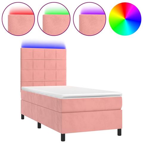 Letto A Molle Con Materasso E Led Rosa 100x200 Cm In Velluto - Foto 1