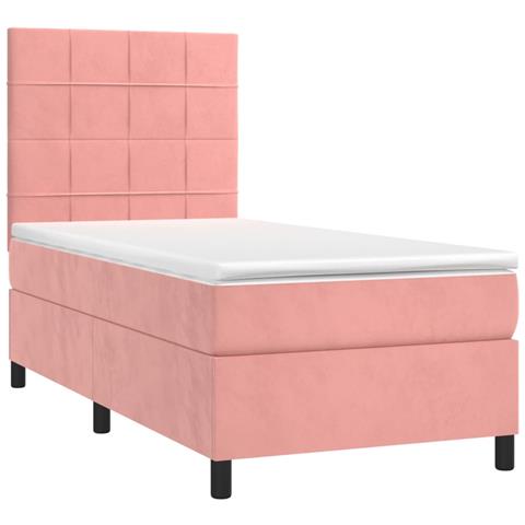 Letto A Molle Con Materasso E Led Rosa 100x200 Cm In Velluto - Foto 2