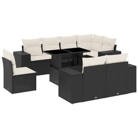 Set Divani Da Giardino 9 Pz Con Cuscini Nero In Polyrattan - Foto 2