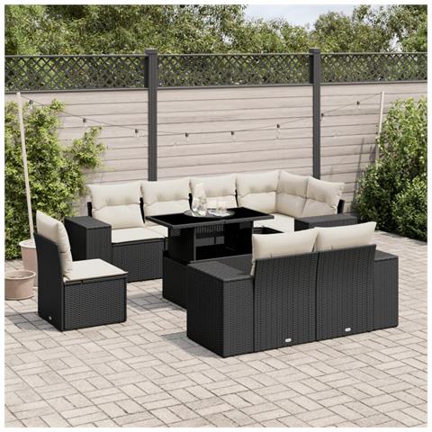 Set Divani Da Giardino 9 Pz Con Cuscini Nero In Polyrattan - Foto 1