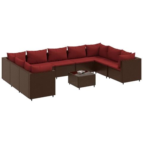 Set Divani Da Giardino 10 Pz Con Cuscini In Polyrattan Marrone - Foto 2