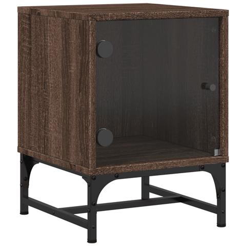 Comodino Con Anta In Vetro Rovere Marrone 35x37x50 Cm - Foto 2