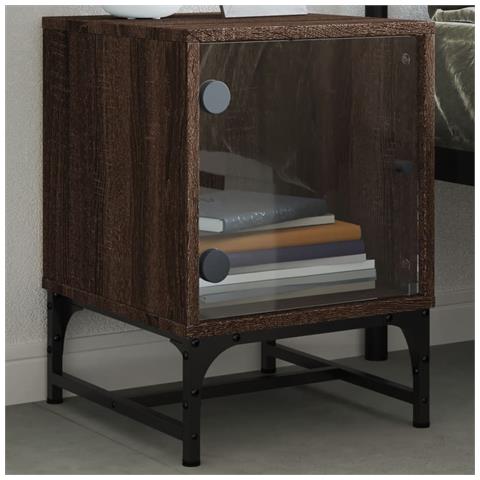 Comodino Con Anta In Vetro Rovere Marrone 35x37x50 Cm - Foto 1