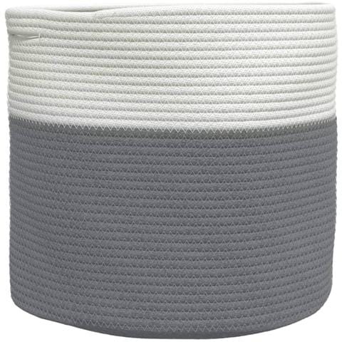Cestino Portaoggetti Grigio E Bianco 40x35 Cm In Cotone - Foto 2