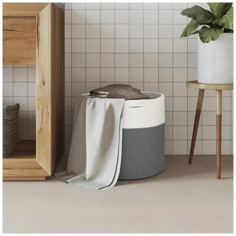 Cestino Portaoggetti Grigio E Bianco 40x35 Cm In Cotone - Foto 3