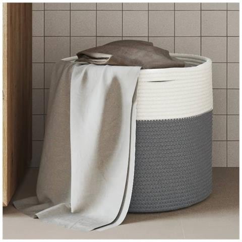 Cestino Portaoggetti Grigio E Bianco 40x35 Cm In Cotone - Foto 1