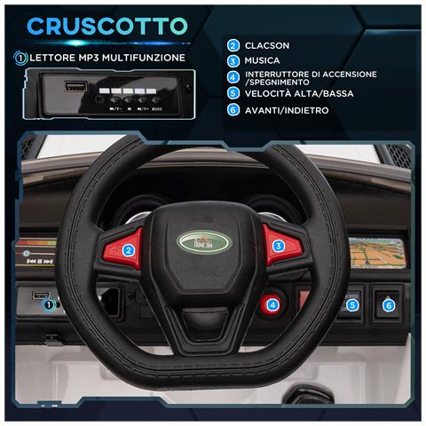 Macchina Elettrica per Bambini 3-6 Anni con Telecomando, Luci LED e Clacson, in PP e Metallo, 110x68x52 cm, Bianco - Foto 2