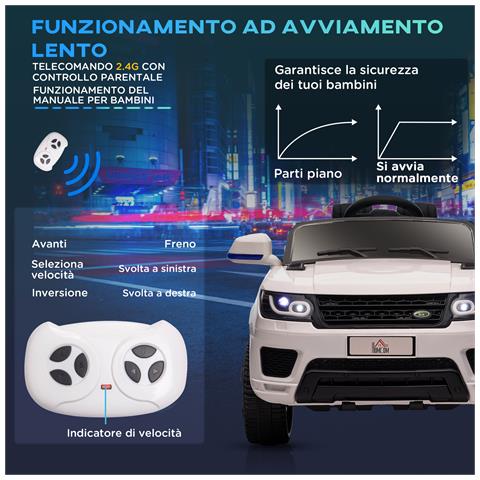 Macchina Elettrica per Bambini 3-6 Anni con Telecomando, Luci LED e Clacson, in PP e Metallo, 110x68x52 cm, Bianco - Foto 6