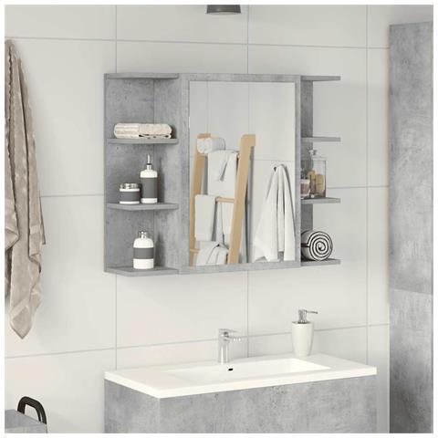 Mobile Bagno Con Specchio Grigio Cemento 80x20,5x64 Multistrato - Foto 3
