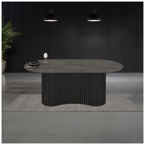 Tavolo Fisso Oscar Con Piano Effetto Marmo Ardesia Opaco E Gambe In Legno Colore Nero - Foto 1