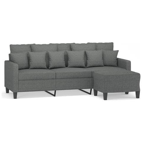 Divano a 3 Posti con Poggiapiedi Grigio Scuro 180cm in Tessuto - Foto 1