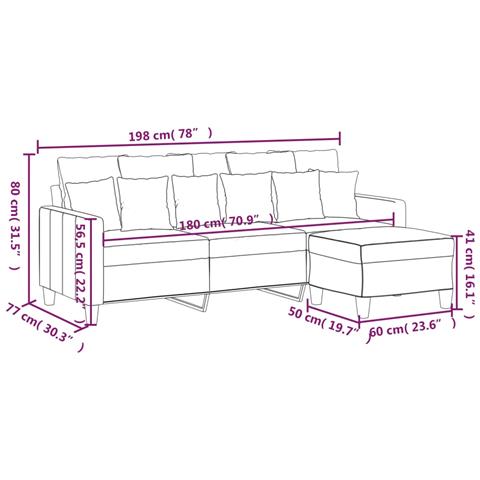 Divano a 3 Posti con Poggiapiedi Grigio Scuro 180cm in Tessuto - Foto 7