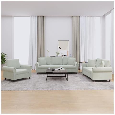Set di Divani 3 pz con Cuscini Grigio Chiaro in Velluto - Foto 2