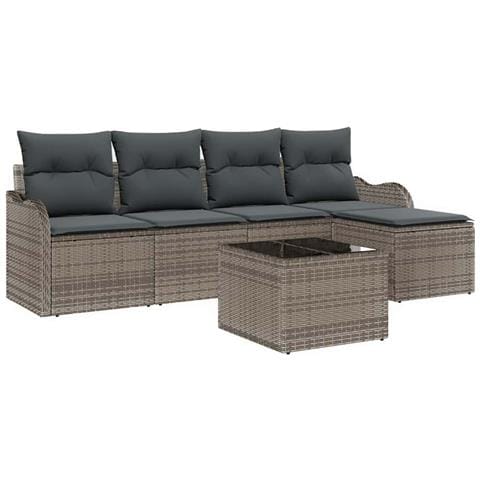 Set di divani da giardino 5 pezzi con cuscini in rattan nero, Divano da giardino 2 posti con storage e cuscini in rattan grigio - Foto 1