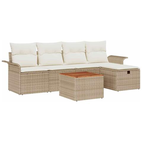 Set divano da giardino 6 pezzi con cuscini Beige in polirattan - Foto 1