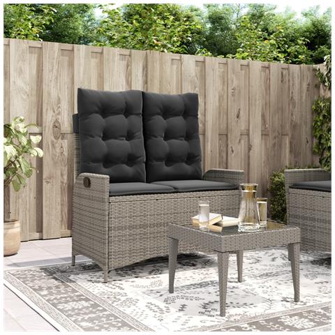 Panca Reclinabile da Giardino con Cuscini Grigia in Polyrattan - Foto 2