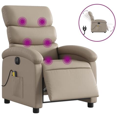 Poltrona Reclinabile Massaggio Elettrica Cappuccino Similpelle - Foto 1