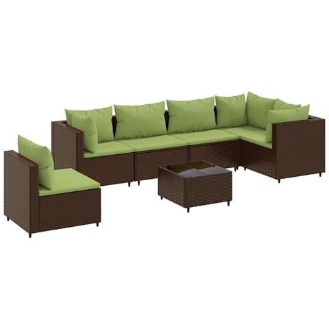 Set Divani da Giardino 7 pz con Cuscini in Polyrattan Marrone - Foto 1