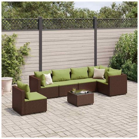 Set Divani da Giardino 7 pz con Cuscini in Polyrattan Marrone - Foto 2