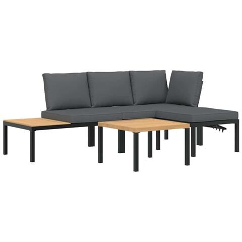 Set Divani da Giardino 4 pz con Cuscini in Alluminio Nero - Foto 1