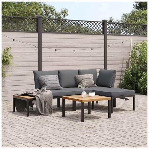 Set Divani da Giardino 4 pz con Cuscini in Alluminio Nero - Foto 2