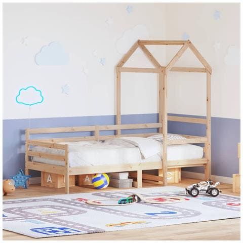 Dormeuse con Tetto 90x200 cm in Legno Massello di Pino - Foto 2