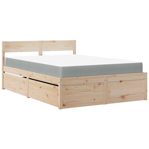 Letto con Cassetti e Materasso 140x190 cm Legno Massello Pino - Foto 1