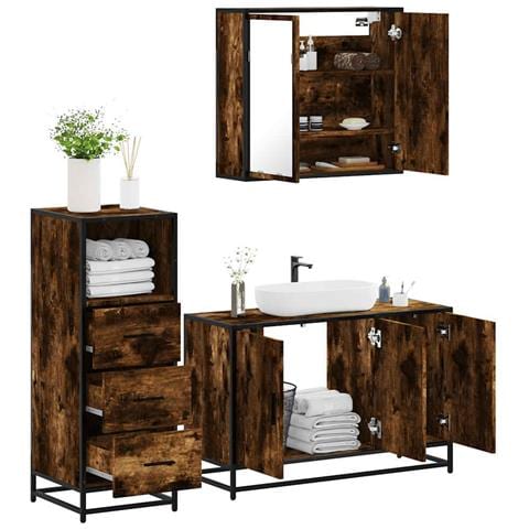 Set Mobili da Bagno 3 pz Rovere Fumo in Legno Multistrato - Foto 2