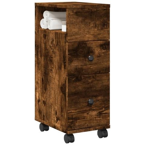 Mobile da Bagno Stretto con Ruote Rovere Fumo in Truciolato - Foto 2