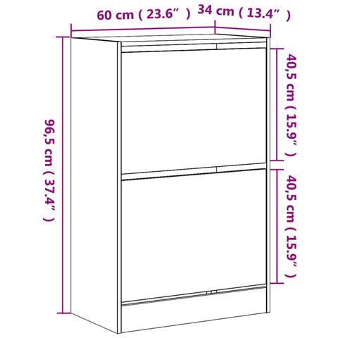Scarpiera Grigio Sonoma 60x34x96,5 cm in Legno Multistrato - Foto 9