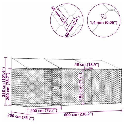 Gabbia per cani Argento 600 x 200 x 256 cm Acciaio zincato - Foto 9