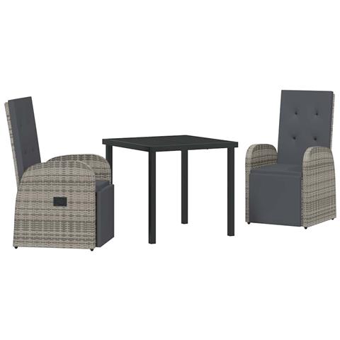 Set da Pranzo per Giardino con cuscino 3 pcs Grigio polyrattan - Foto 1